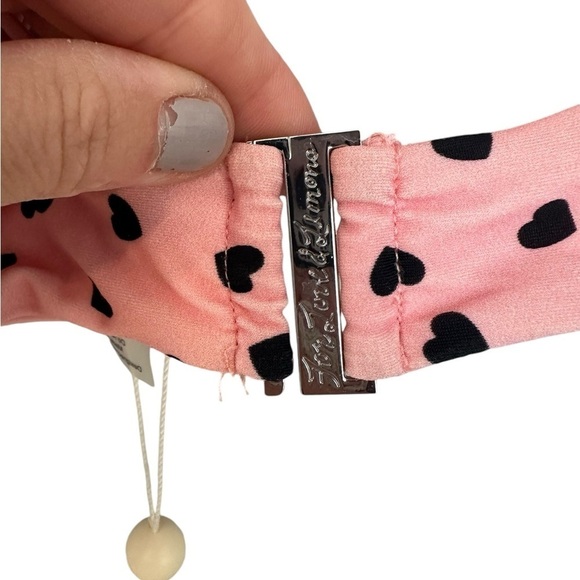 NWT For Love of Lemons Claudia Scrunch Bikini Top in Pink Hearts L - Picture 11 of 11